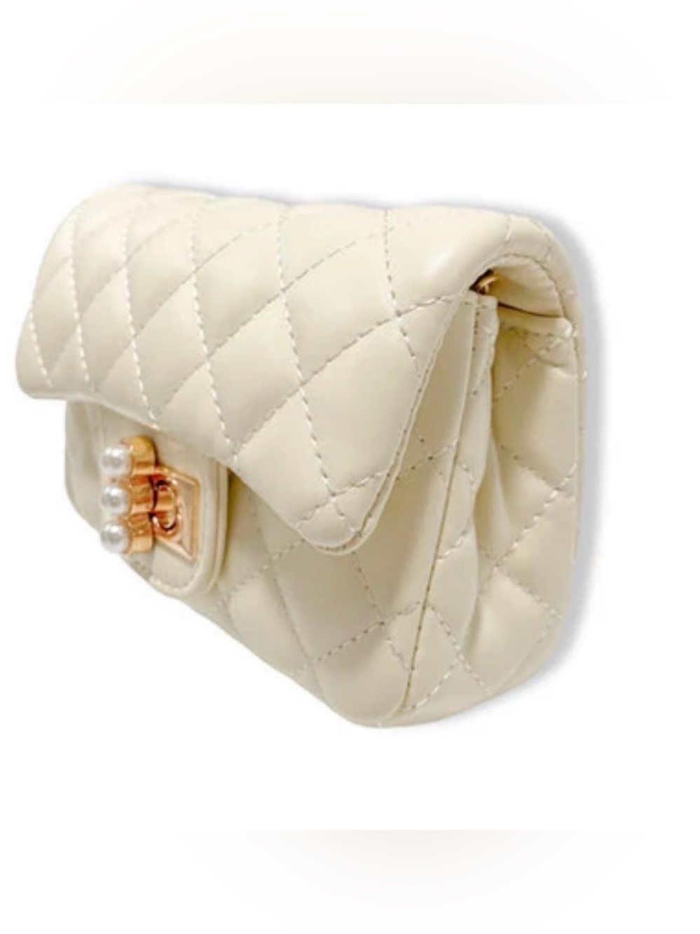NWT Doe A Dear Girls Youth Quilted Patent Crossbody Bag Gold Chain Cream Color - Picture 4 of 6